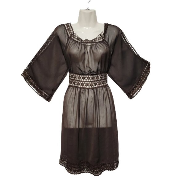 Brown See Through Lace Tunic Top - Picture 5 of 11